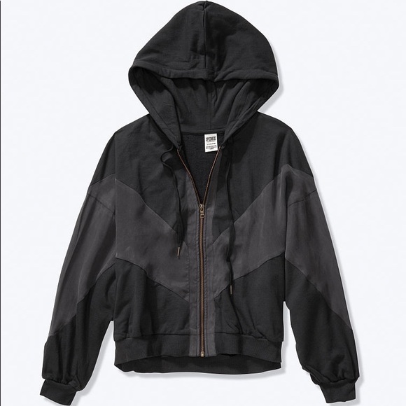 PINK Sport Slouchy Full Zip- Black - Picture 1 of 3